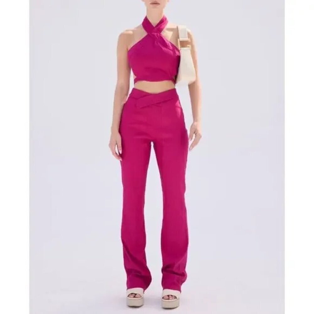 Cult Gaia Melina Pants NWT Size 12 Fuchsia Bright Rose $398 Retail Wide Leg Chic
